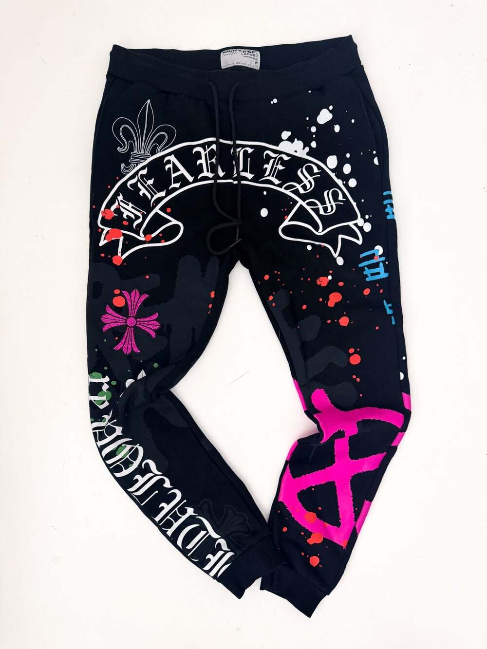 Black Graphic Jogger Sweatpants with Pink & Multicolor Accents